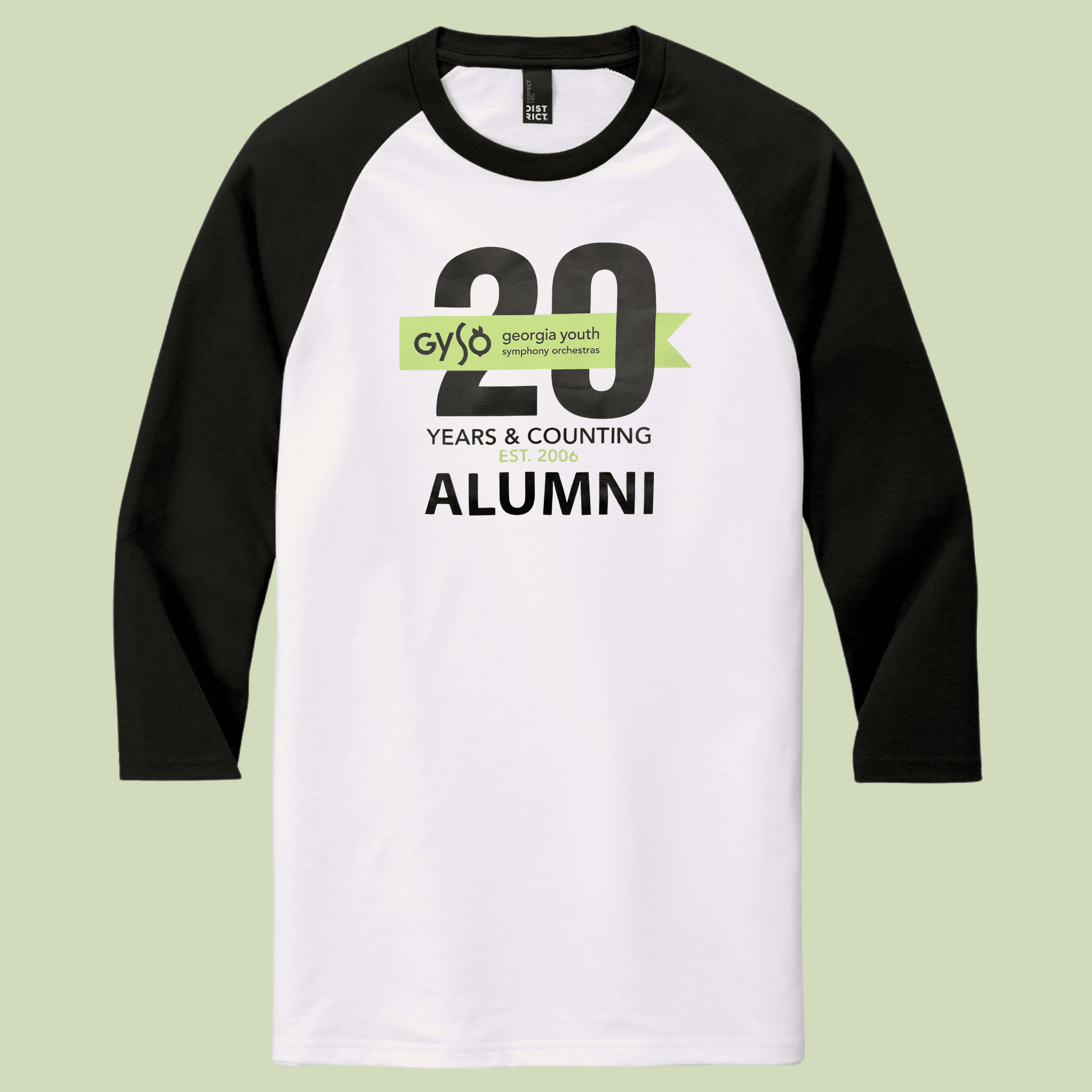 GYSO Alumni 20th Anniversary Baseball Tee, Black/White