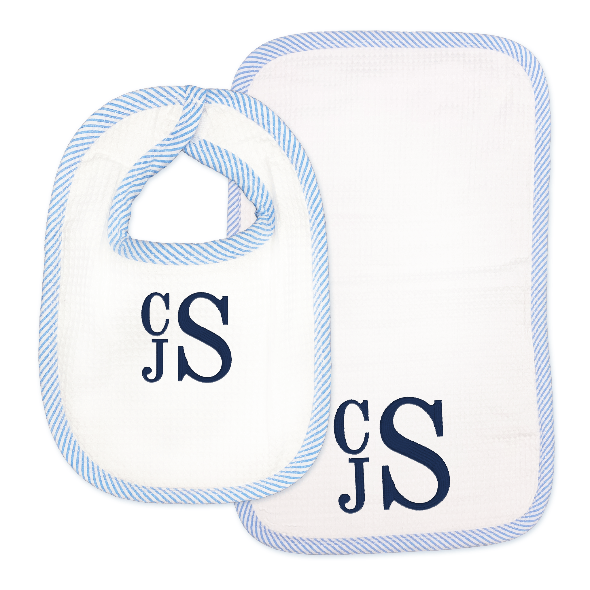 Blue Seersucker Bib and Burp Cloth Set