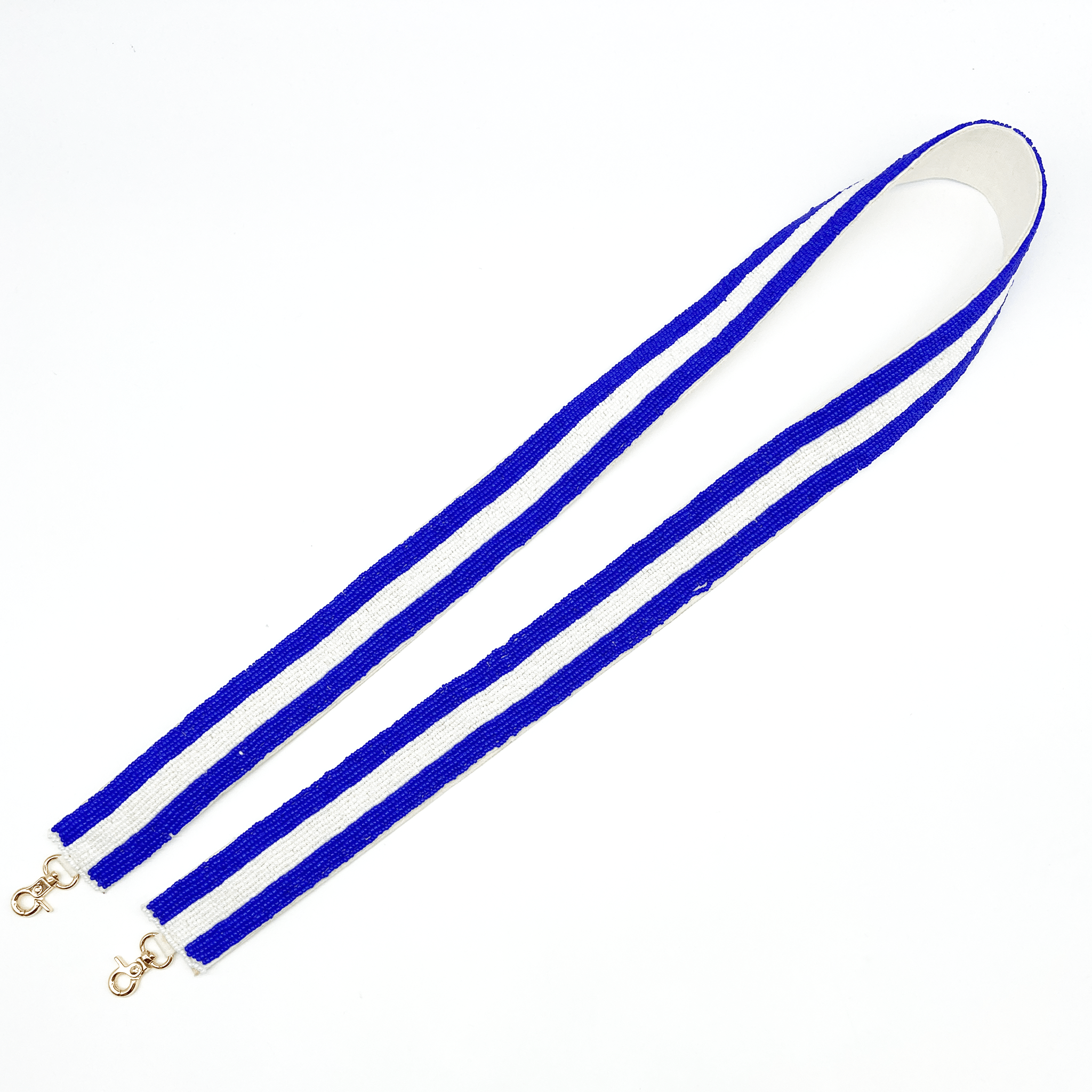 Blue and White Stripe Beaded Purse Strap