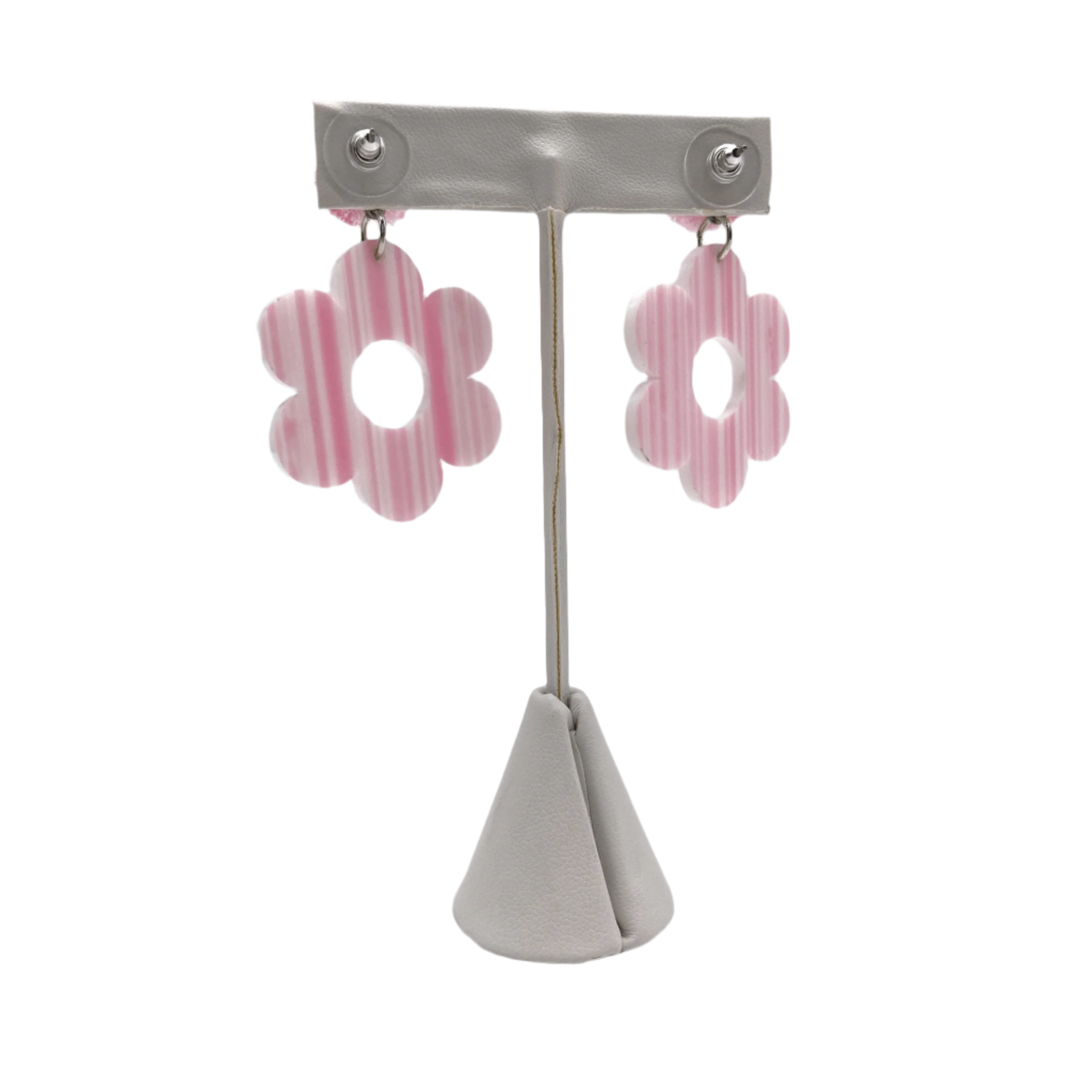 Pink Stripe Flower Earrings