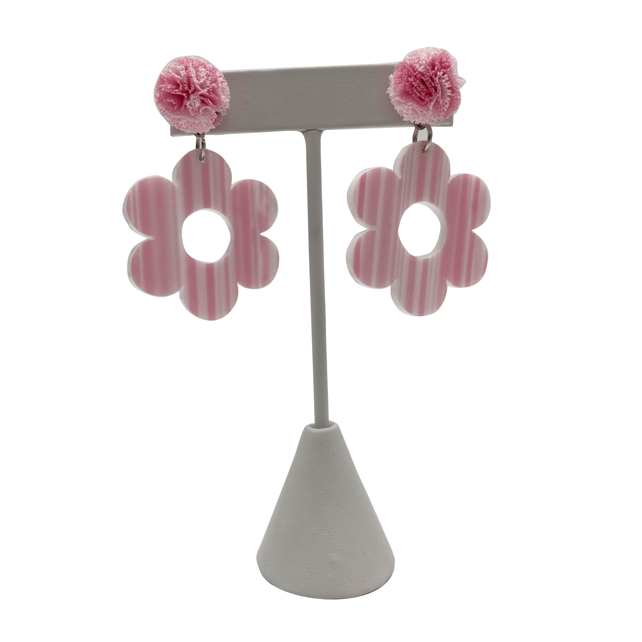 Pink Stripe Flower Earrings