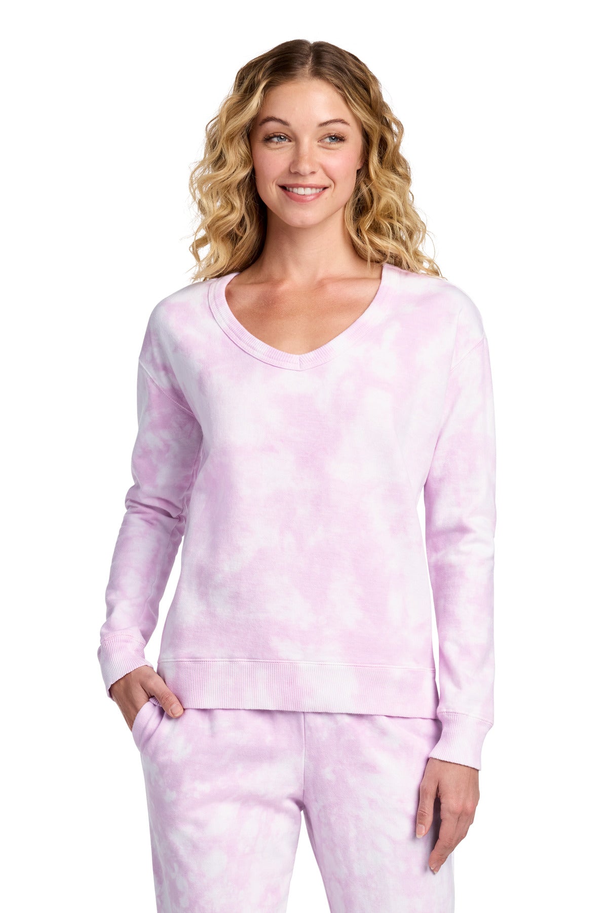 Port & Co ®  Women's Beach Wash ®  Cloud Tie-Dye V-Neck Sweatshirt LPC140V
