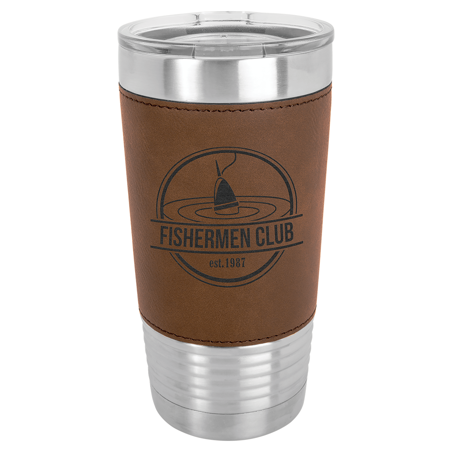 Dark Brown Polar Camel 20 oz. Laserable Leatherette Tumbler with Clear Lid