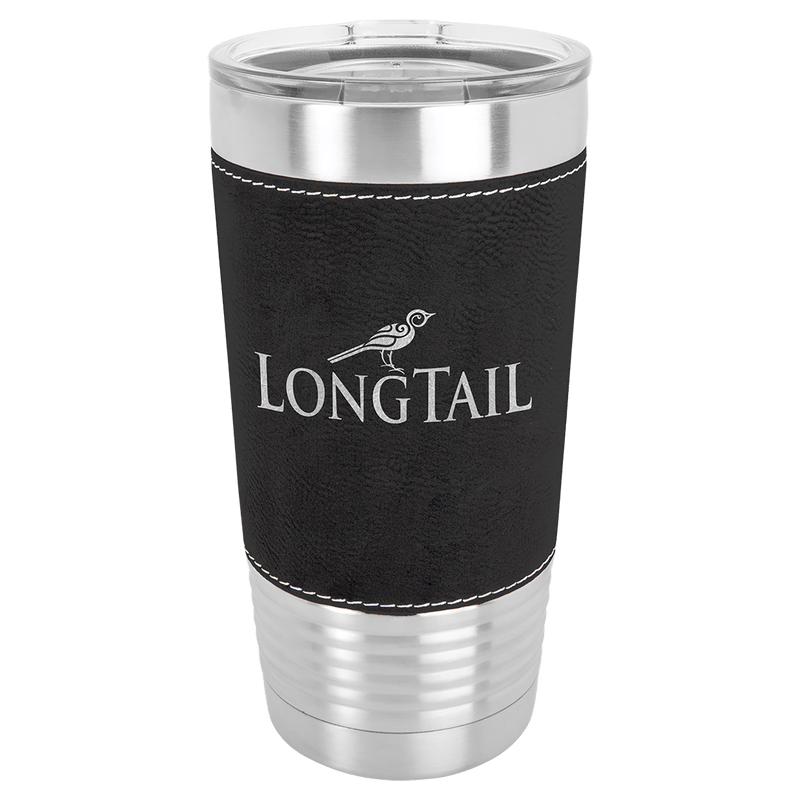 Black/Silver Polar Camel 20 oz. Laserable Leatherette Tumbler with Clear Lid