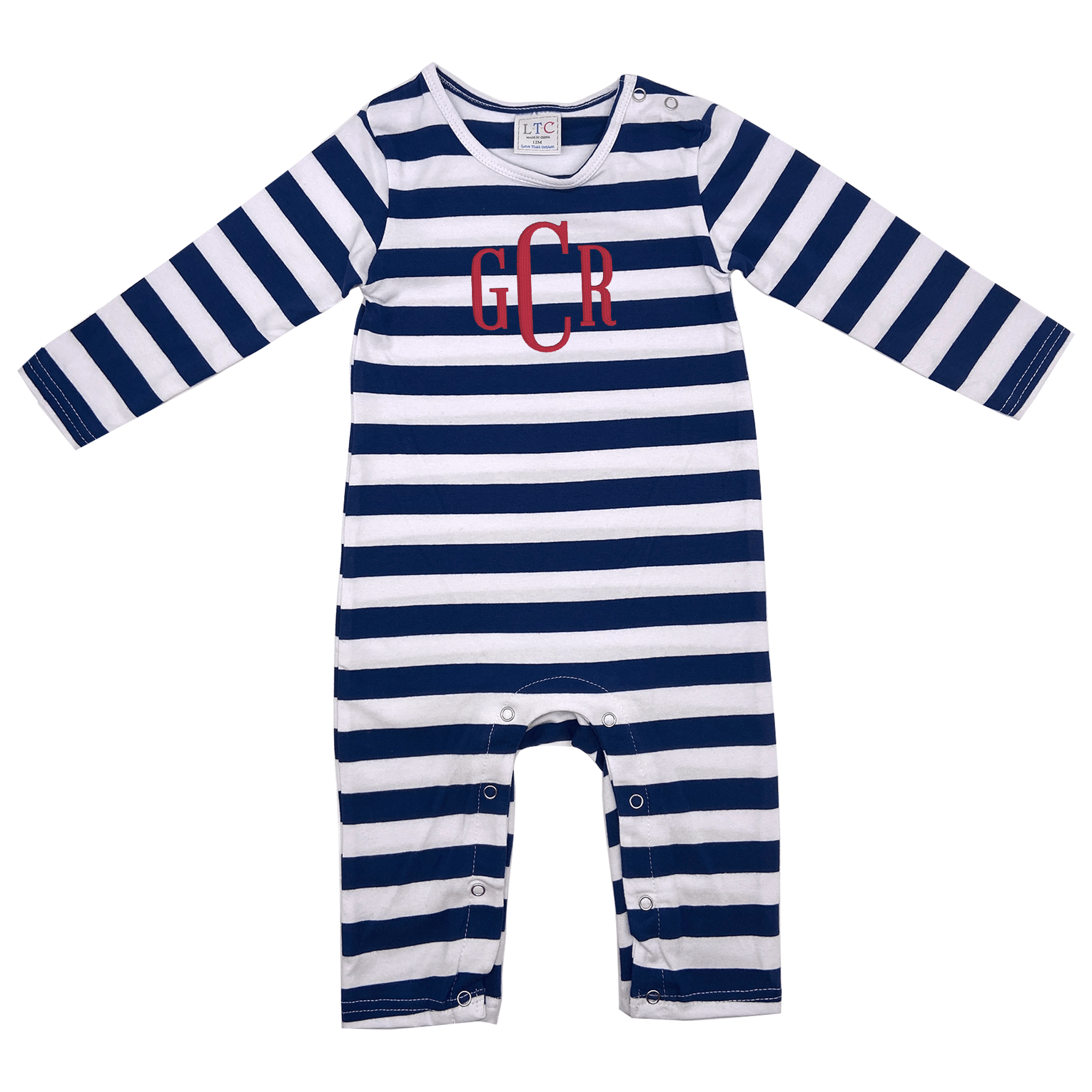 Boys' Long Blue and White Stripe Romper