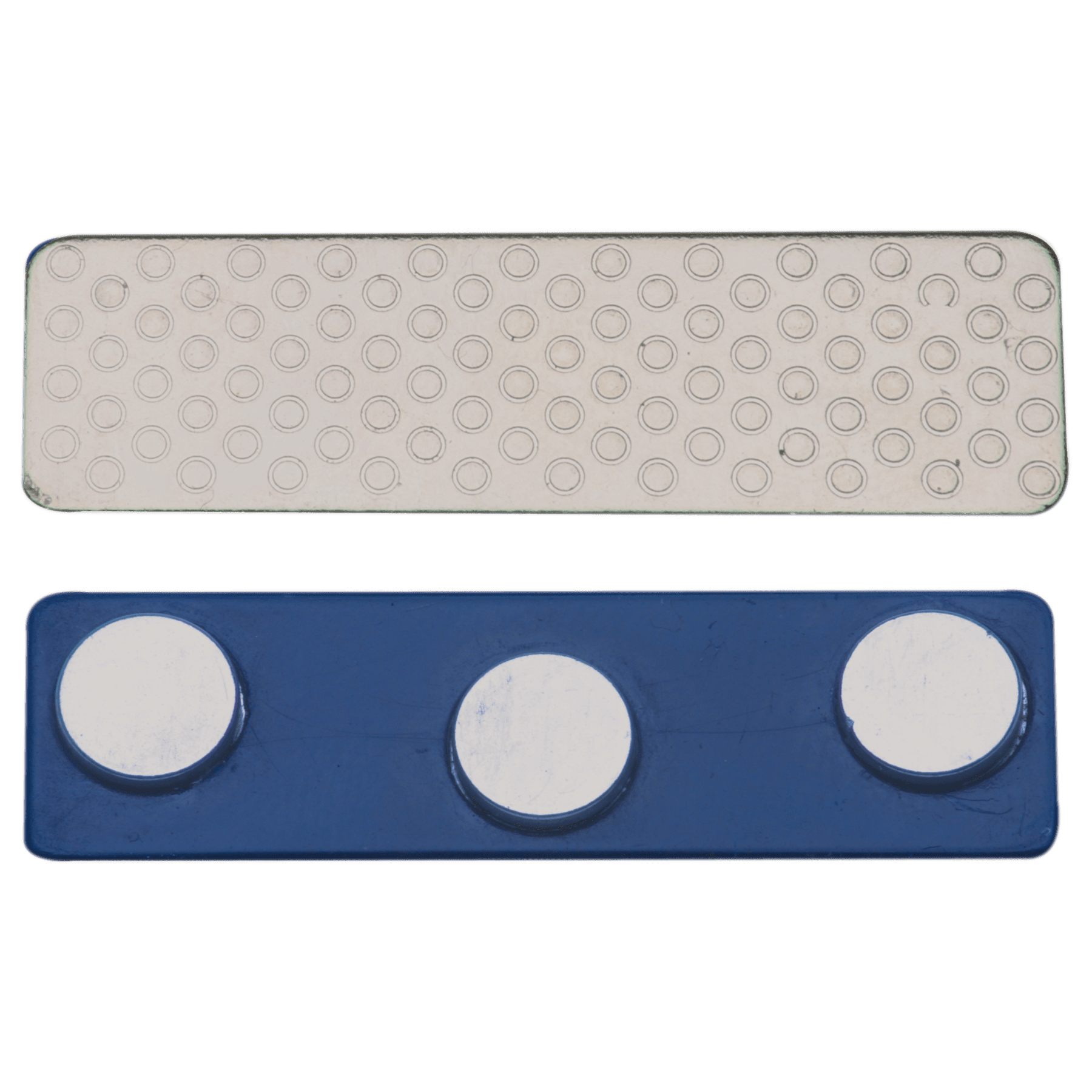 1 3/4" x 1/2" 3-Post Plastic Backed Magnet with Adhesive