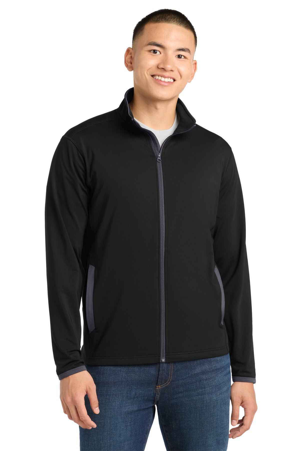 Sport-Tek ®  Sport-Wick ®  Stretch Contrast Full-Zip Jacket.  ST853