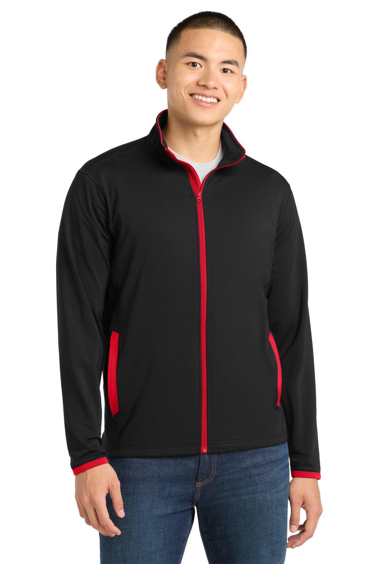 Sport-Tek ®  Sport-Wick ®  Stretch Contrast Full-Zip Jacket.  ST853