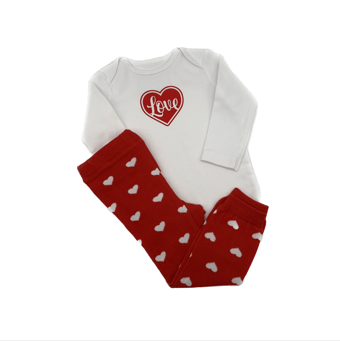 Heart Onesie and Red Leggings Set