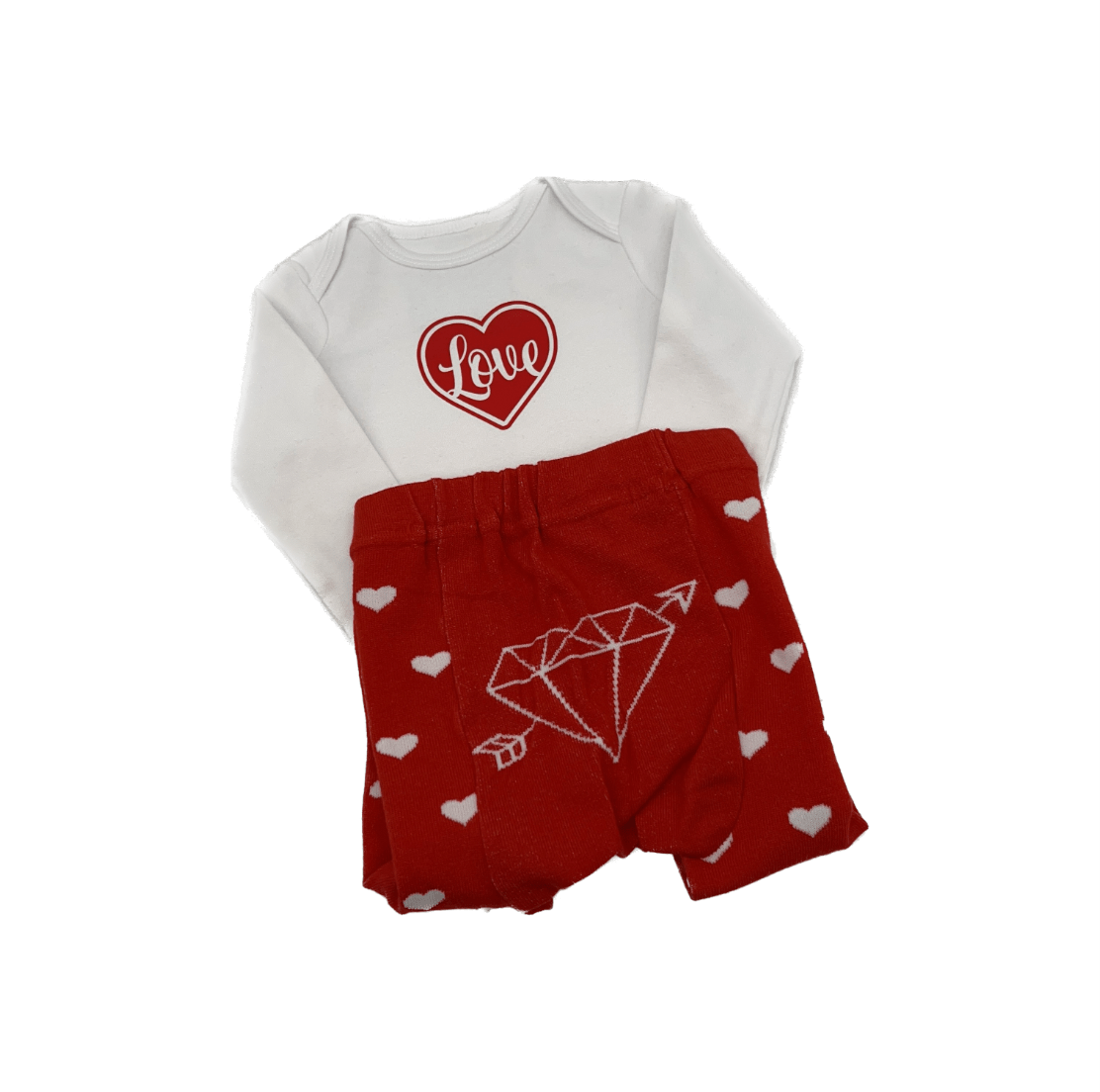 Heart Onesie and Red Leggings Set